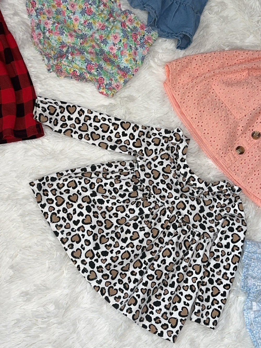 Girls Mixed Dress Bundle - Red Plaid, Leopard, Coral Eyelet + More - Picture 5 of 6
